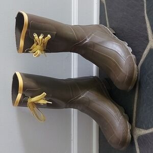 Brown Rubber Fishing Boots Waterproof SIZE 8